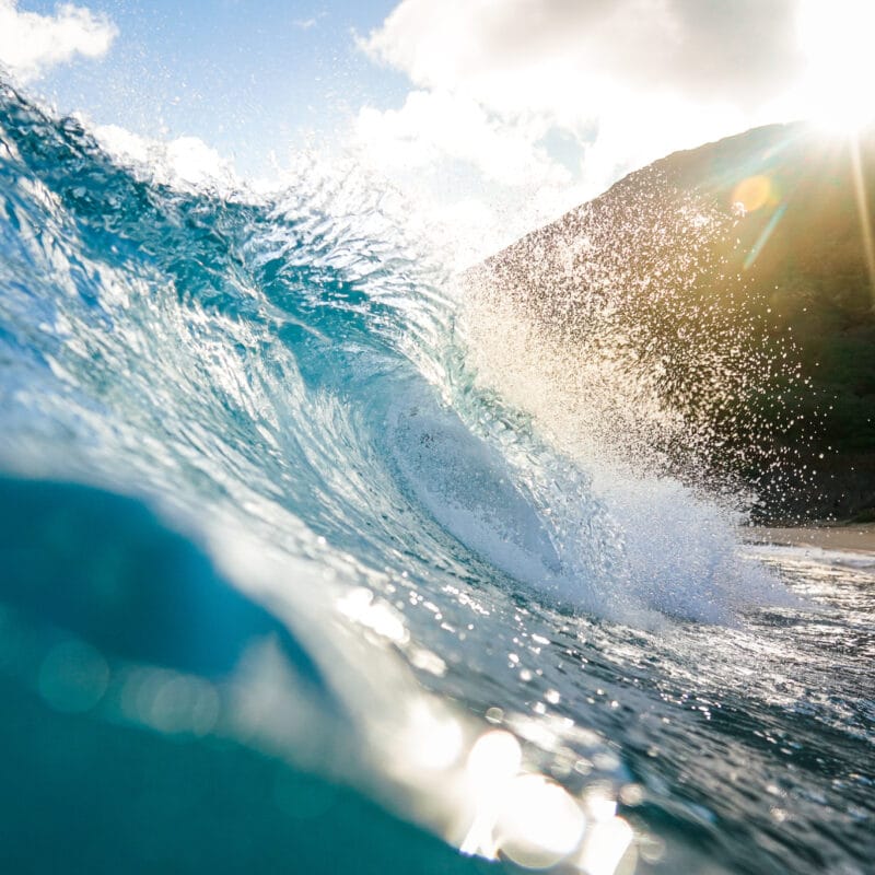 Wave break barrel shot, Hawaii