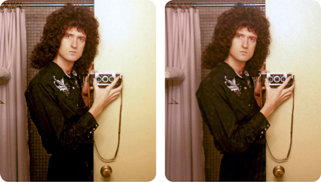 Brian May taking a stereo-selfie from "Queen in 3D" book