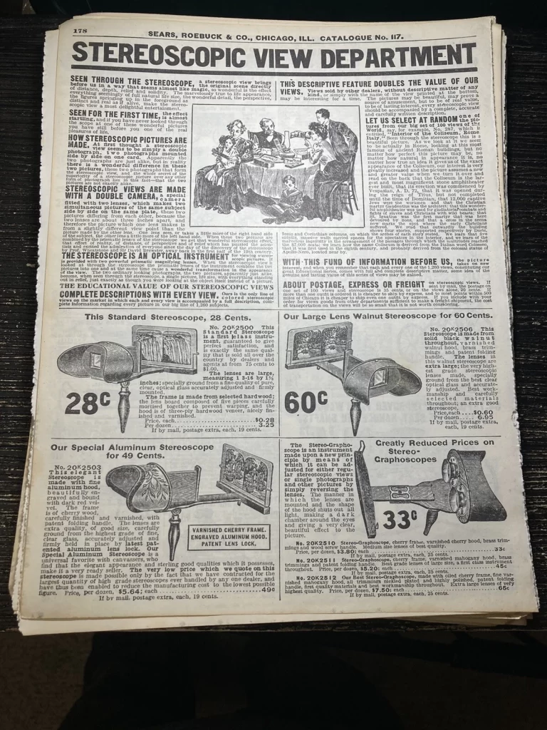 1908 PAPER AD Print Sears Catalog Stereoscopic Viewer