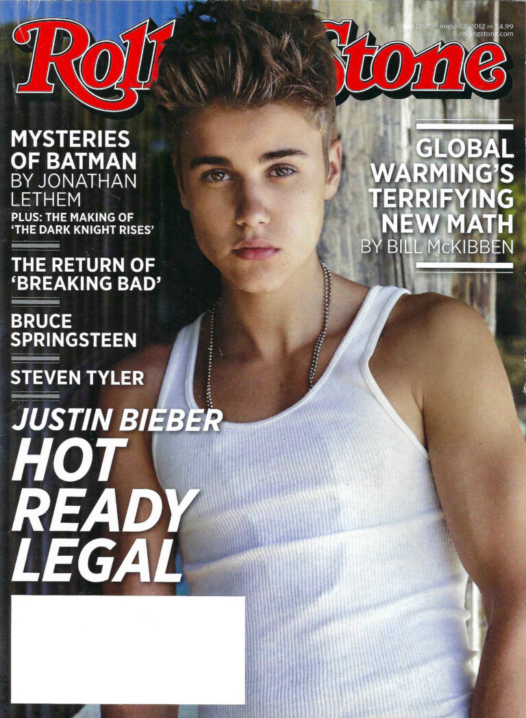 Cover of Rolling Stone Magazine, Justin Bieber Issue, Published August 2 2012