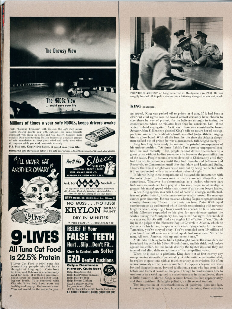 Article about Martin Luther King Jr, from Life magazine published November 7th 1960. Page 2 of 7.