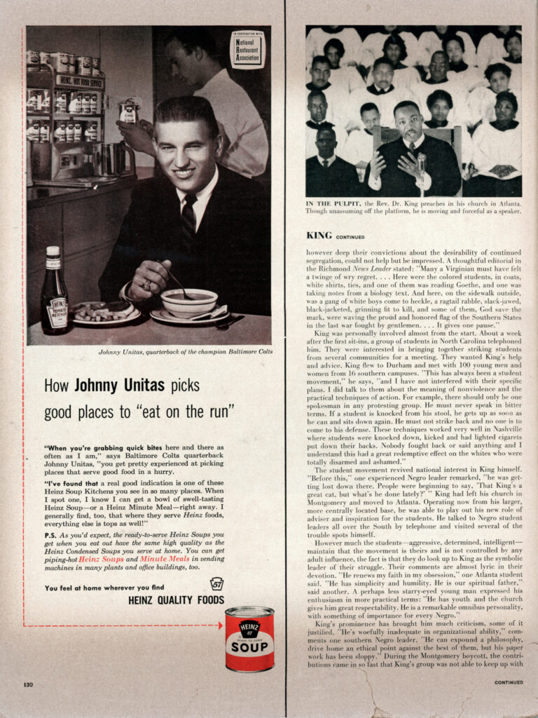 Article about Martin Luther King Jr, from Life magazine published November 7th 1960. Page 5 of 7.