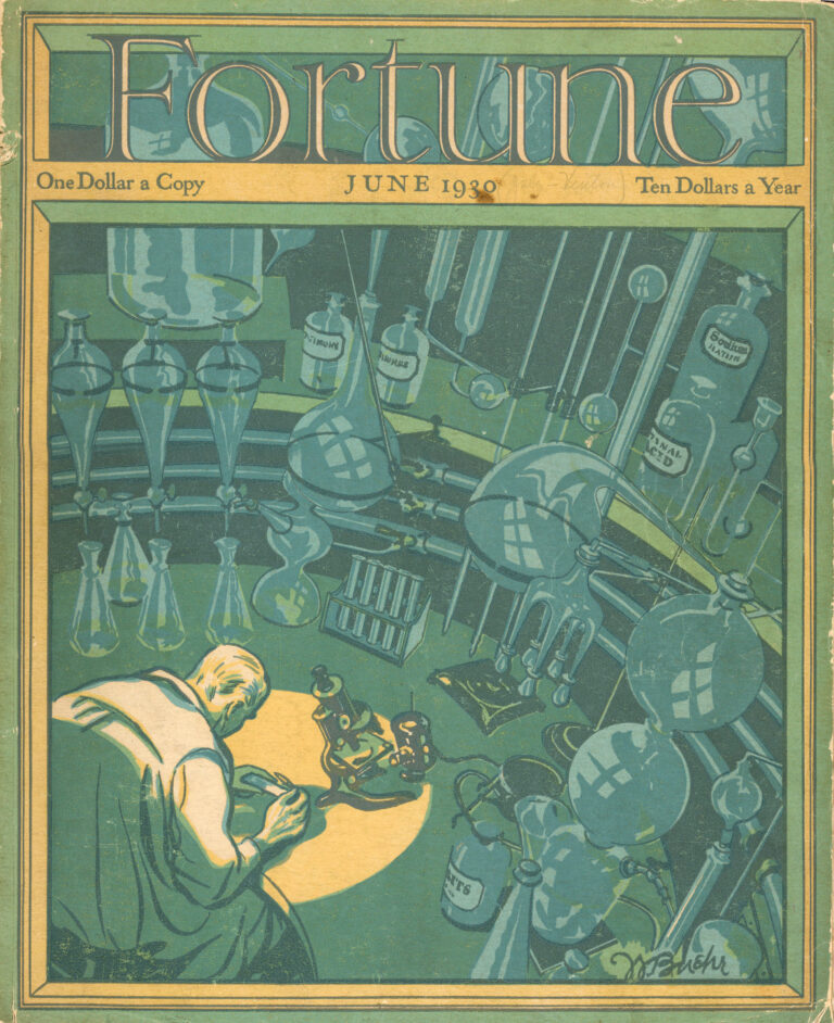 Cover of Fortune Magazine, June 1930 issue printed on thick cream paper with graphic illustration.