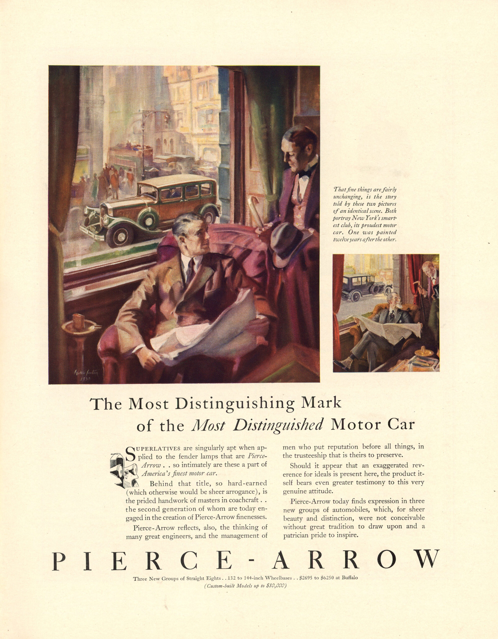 Pierce-Arrow luxury automobile advertisement titled “The Most Distinguished Mark of the Most Distinguished Motor Car” in Fortune Magazine 1930.