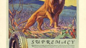Firestone tire advertisement featuring lion representing power and dominance in Fortune Magazine 1930.