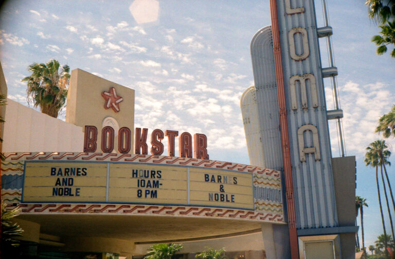Bookstar Barnes and Noble marquee sign in Ocean Beach San Diego, Yashica Electro 35 film photography