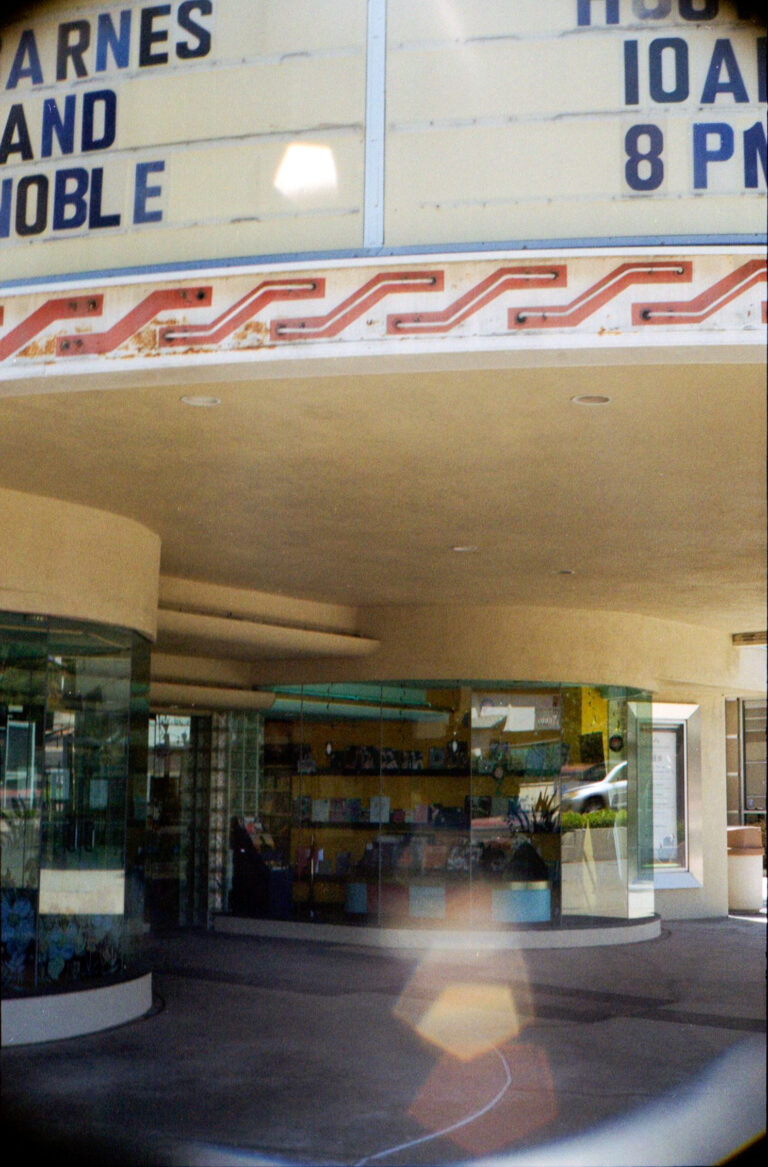 Bookstar Barnes and Noble entrance marquee detail Ocean Beach San Diego, Yashica Electro 35