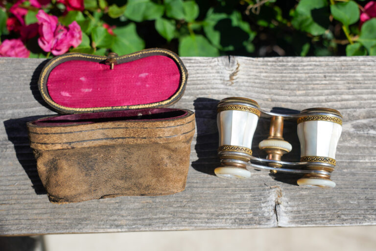 Vintage 1880's Le Roque Paris mother of pearl french opera glasses and original leather case