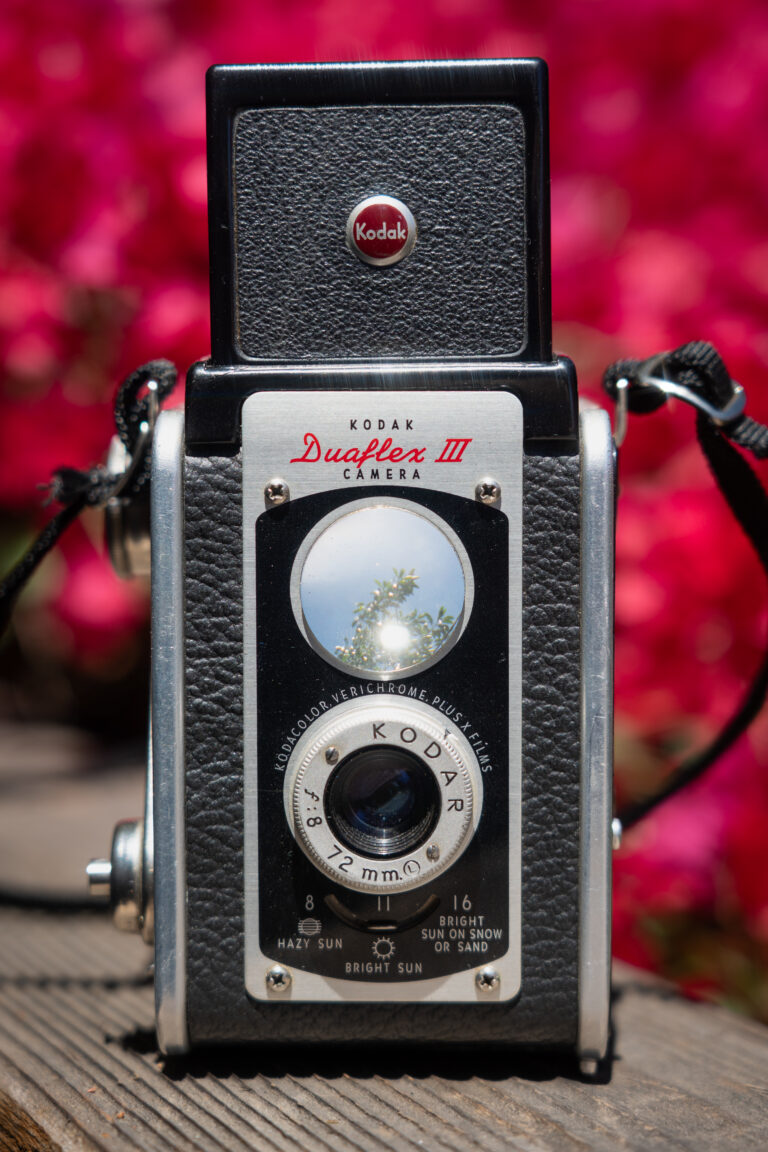 Kodak Duaflex III front view with Kodar 72mm lens, vintage 620 pseudo-TLR box camera