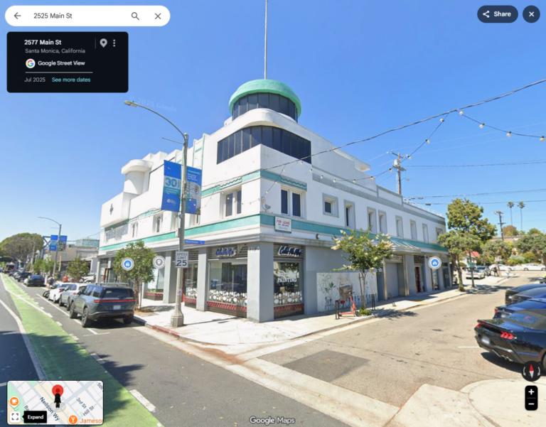 Modern Day Google Maps Screenshot of the The Merle Norman Building in Santa Monica, California